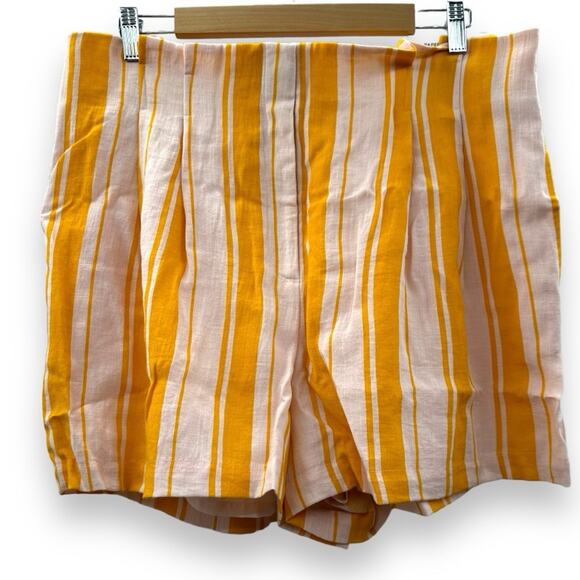 Ann Taylor Factory Yellow & White Striped The Paperbag Shorts‎ Size 14 NEW - Picture 1 of 11